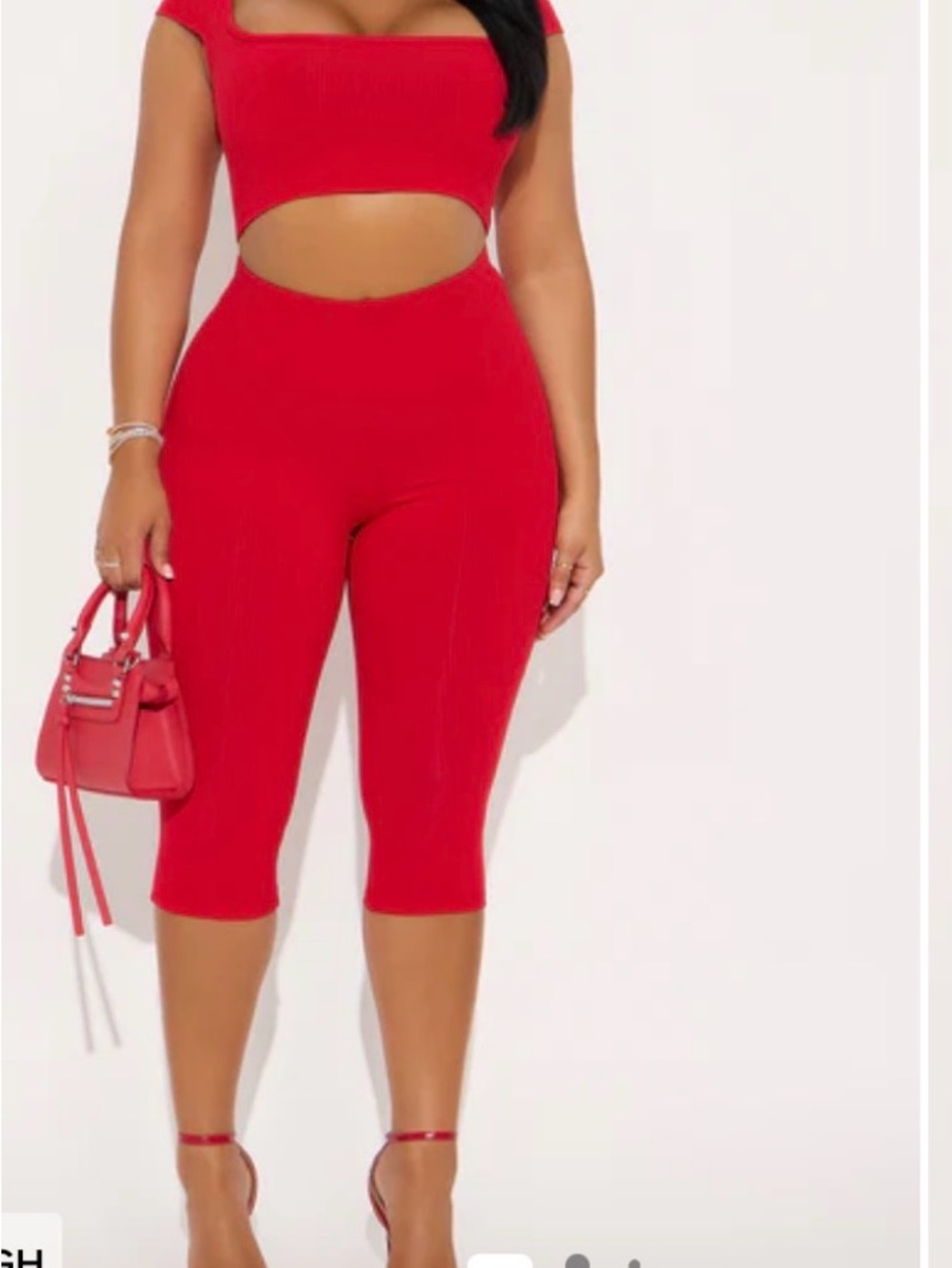 Fashion Nova Red Ribbed Crop Top & Capri Pants Set - Women